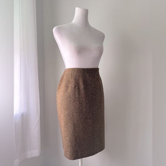 Vintage ‘90s Jones New York Brown Textured Wool Blend Knee Length Pencil Skirt - Picture 3 of 8